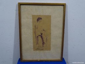 Arte: ESTUDIO DE DESNUDO A LA TINTA Y ACUARELA DE ANTONIO MARÍA BLANCO(FILIPINAS 1912-1999).